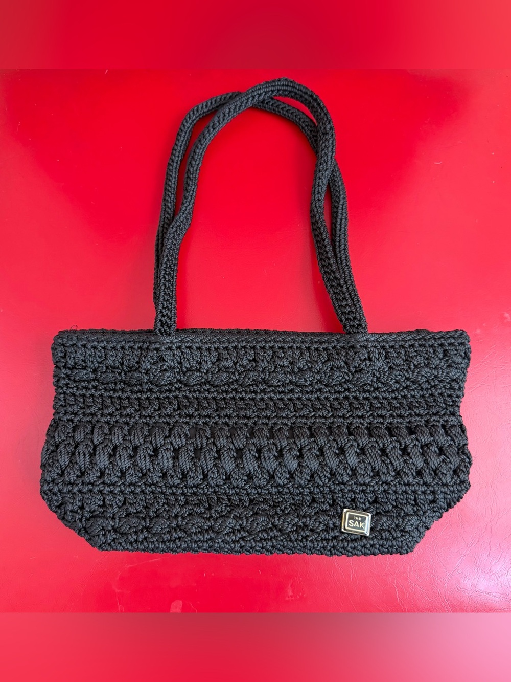 The Sak Black Crochet Small Shoulder Tote